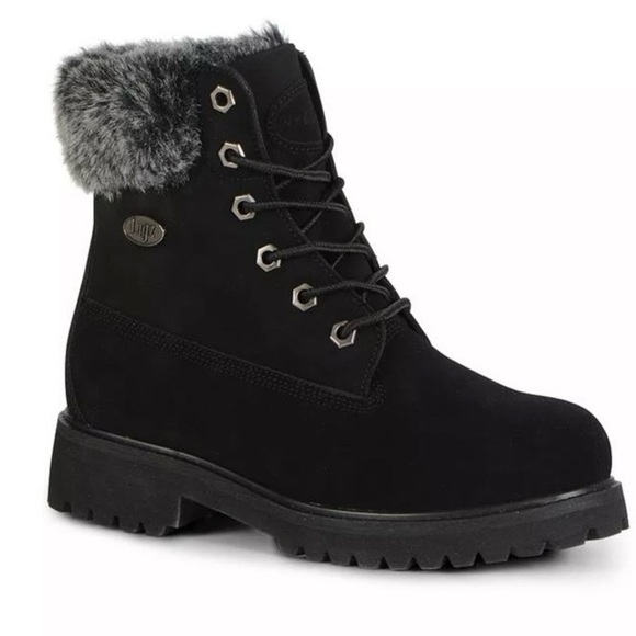 Lugz Convoy Faux Fur Lace UpWomens Black Casual Boots Size 8.5 M